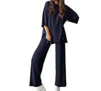 Peshoriadm Casual 2-Piece Loose-Fit Short Sleeve Top & Wide-Leg Pants Set With Pockets,Matching Outfit for Daily Wear (#12,2XL)
