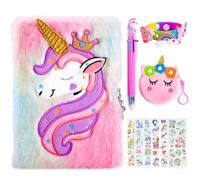PESLNG Diario Secreto Niña con Candado, Peluche Cuaderno Viaje, Cuaderno Privado con Bolígrafo Multicolores, Pulsera, Monedero Bonidos y 6 Oiezas Pegatinas - Regalo Unicornios para Niñas