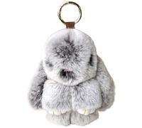 Pesoncarl Conejito llavero gris muñeca suave muñeca esponjosa con buque de conejito con hebilla de metal lindo bolso encanto kawaii animal pellinto para bolsos, mochilas, teléfonos celulares, autos