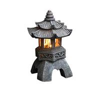 Pesoncarl Decoración de Jardín, Estatua de Jardín Pagoda, Estilo Japonés, Resina Resistente a los UV, Linterna Solar, Gris