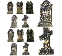 Pesoncarl Decoraciones de Halloween, 15 miniaturas de Halloween, Mini lápidas de plástico, Figuras arqueadas, Cruzadas y Rip, Mini Adornos para decoración de Fiesta en casa encantada