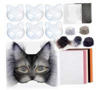 Pesoncarl Kit de máscara Therian de 1set con tela de lana Mesh Mesh Face Mask Cat Mask Vestido divertido para pintura de bricolaje Therian para el maquillaje de Halloween Fiesta de cosplay