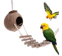 Pesoncarl Nido de pájaros, Periquito Colgante de Palmera Nido Natural escondite de Palmera con Escalera para la Jaula Cueva Decorativa Feliz cabaña para Suministros de Mascotas de Animales pequeño