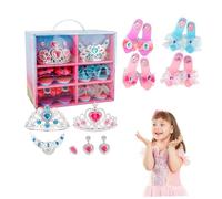 Pesoncarl Princesa Dress Dress Shoes 6 cuadrículas para niñas niños pequeños con 4 Pares de Zapatos de Juego y Juguetes de joyería, glamorosos Elegantes Regalos de niña de 3 años para niños pequeños