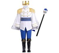 Pesoncarl Príncipe Disfraz para niños Túnica de manga larga Top Prince Charming Boys con Crown & Cane Full set para cosplay, fiesta de vestimenta, juego de roles, 110 cm
