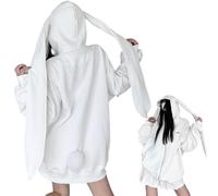 Pesoncarl Sudadera Y2K para Mujer, Orejas de Conejo, Blanco, S