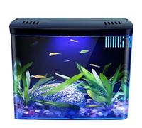 Pesoncarl Tanque de Peces de 1, 3 galones pequeño Acuario Transparente con Filtro de 3 y luz LED, decoración del hogar de Peces de Escritorio autolimpiante para Betta, camarones, Dorados, Color negr