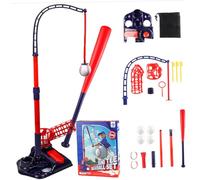 Pesoncarl tee Bole Bolle, Béisbol 3 en 1 Popper Set con máquina de Lanzamiento, bateo Ajustable, Bate de béisbol retráctil ＆ 4 Bolas, Popper for Kids Gifts