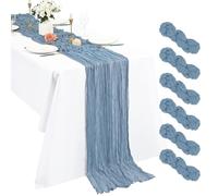 Pesonlook 6 caminos de mesa de gasa boho de 3 m, color azul polvo, 55 x 300 cm, rústico, romántico, para bodas, fiestas, despedidas de soltera, Acción de Gracias, decoración de Navidad