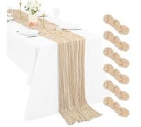 Pesonlook 6 piezas de camino de mesa beige de gasa 3 m, camino de mesa de gasa boho 55 x 300 cm, camino de mesa largo y rústico romántico para boda, fiesta, despedida de soltera, Acción de Gracias