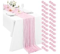 Pesonlook Paquete de 24 caminos de mesa de muselina rosa claro de 10 pies, 21 x 120 pulgadas / 55 x 300 cm de largo, camino de mesa de gasa bohemia para recepción de bodas, despedida de novia, baby