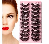 Pestañas de aspecto natural | Pestañas postizas esponjosas y blandas, 10 pares de pestañas postizas dramáticas, pestañas postizas, rizadas largas como extensiones