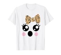 Pestañas de Cara de Fantasma de Halloween Kawaii con Lazo de Coqueta de Leopardo Camiseta gráfica económica, Hombre, Blanco, L