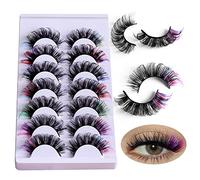 Pestañas de colores,7 pares de pestañas esponjosas con color | Colorful D Curl Strip Lashes parecen extensiones Mink Natural Wispy Salon Paquete perfecto de pestañas postizas