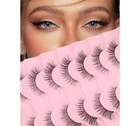 Pestañas de visón sintético de aspecto natural, 14 mm, 3D, 12 mm, banda fina falsa, reutilizables, paquete de 7 pares S3 [77-Hashtag]