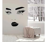 Pestañas, labios, cosméticos, belleza, rostro femenino, calcomanía de pared, vinilo, pegatina para ventana, maquillaje, sala, salón de belleza, arte de pared, decoración