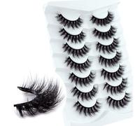 Pestañas Postizas 7 pares de Pelo Artificial 8D Multipack, Tiras Completas, Natural Pestañas Falsa Largas Adecuado para Trabajar Citas Fiesta (G03)