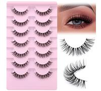 Pestañas postizas cortas Demi-Wispies de aspecto natural con banda transparente y esponjosas 3D ojo de gato de 0.51 pulgadas, paquete de 7 pares