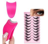 Pestañas postizas de aspecto natural, pestañas esponjosas, pestañas de ojo de zorro que parecen extensiones de pestañas 3D, paquete de pestañas naturales, pinzas de pestañas de silicona rosa, 10 pares