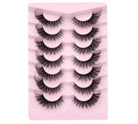 Pestañas postizas de ojo de gato, pestañas postizas dramáticas, de visón sintético, extensiones de pestañas finas, esponjosas, aspecto natural, paquete de 7 pares, pestañas de ojo de zorro, volumen 8D
