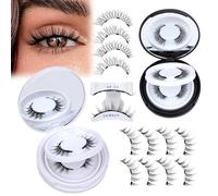 Pestañas postizas marrones con banda transparente de visón, ojo de gato, pestañas de color marrón, aspecto natural, extensiones de pestañas suaves rizadas en D, paquete de 7 pares [70L, 4 pares]