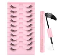 Pestañas postizas medio esponjosas de ojo de gato 3/4 de aspecto natural, 10 pares de pestañas postizas con banda transparente