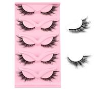 Pestañas postizas medio esponjosas de ojo de gato 3/4 de aspecto natural, 10 pares de pestañas postizas con banda transparente