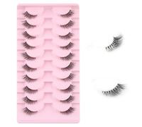 Pestañas postizas medio esponjosas de ojo de gato 3/4 de aspecto natural, 10 pares de pestañas postizas con banda transparente