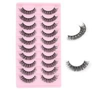 Pestañas postizas medio esponjosas de ojo de gato 3/4 de aspecto natural, 10 pares de pestañas postizas con banda transparente