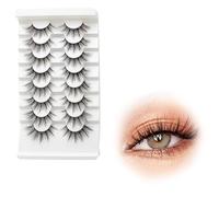 Pestañas postizas negras 8 pares, extensiones de pestañas sintéticas 7-13 mm, efecto esponjoso natural estilo cat eye para uso diario y maquillaje profesional