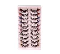 Pestañas postizas, pestañas rusas rizadas en D, naturales, esponjosas, naturales, gruesas, reutilizables, hechas a mano, extensiones de pestañas postizas 10 pares (mezcla de 5 estilos)