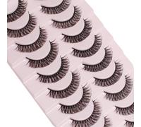 Pestañas postizas rusas en forma de D, rizadas, naturales, delgadas, naturales, gruesas, reutilizables, hechas a mano, extensiones de pestañas falsas, 10 pares (mezcla de 5 estilos) [12 mm]
