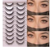 Pestañas postizas rusas en forma de D, rizadas, naturales, delgadas, naturales, gruesas, reutilizables, hechas a mano, extensiones de pestañas falsas, 10 pares (mezcla de 5 estilos) [Pestañas