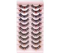 Pestañas postizas rusas en forma de D, rizadas, naturales, delgadas, naturales, gruesas, reutilizables, hechas a mano, extensiones de pestañas falsas, 10 pares (mezcla de 5 estilos) [Colore-02]