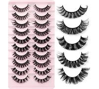 Pestañas postizas rusas en forma de D, rizadas, naturales, gruesas, reutilizables, hechas a mano, extensiones de pestañas falsas, 10 pares (mezcla de 5 estilos) [mezcla de 5 estilos]