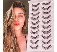 Pestañas postizas rusas en forma de D, rizadas, naturales, gruesas, reutilizables, hechas a mano, extensiones de pestañas falsas, 10 pares (mezcla de 5 estilos) [Pestañas manga-01]