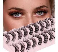 Pestañas postizas rusas en tiras 3D, pestañas postizas 3D, pestañas postizas de 16 mm, ligeras, paquete de 10 pares (mezcla de 5 estilos) [Volumen-5 estilos de mezcla]