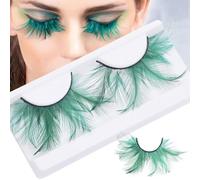Pestañas postizas verdes para Halloween, pestañas verdes, herramientas de extensión, anime, cosplay, maquillaje, aspecto natural, pestañas para fiesta de máscaras (verde, 1 par)
