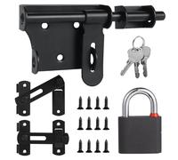 Pestillo Puerta con candado y 3 llaves+2PCS Puerta corredera abatible 180 grados Cerrojo Puerta Interior Cierre Puerta Acero Inoxidable Pestillo Perno Negro Cerraduras para Puertas