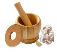 Pestle and Mortar, Garlic Grinder, Wooden Grinding Bowl, Pressure Polished
