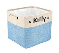 PET ARTIST Cesta de almacenamiento plegable para perros nombre personalizado de mascota, cesta de almacenamiento para juguetes y ropa para perros(azul grande)