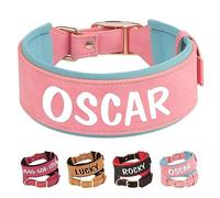 PET ARTIST Collar De Cuero Personalizado Para Perro Grande - Acolchado Suave Y Grueso, Nombre De Mastín Rottweiler, Rosa XL