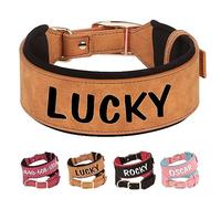 PET ARTIST Collar De Perro Cuero Personalizado Ancho - Acolchado Suave Y Grueso, Nombre Grande del Mastín Rottweiler, Marrón XL