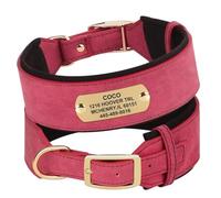 PET ARTIST Personaliza Collar de Perro de Cuero Relleno con Placa de Identificación para Perros Medianos y Grandes - Collar de Perro Rojo, Nombre Personalizado, Teléfono y Dirección