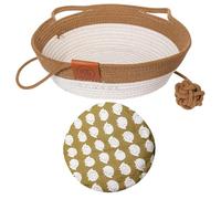 Pet Basket | Cotton Breathable Pet Bed - Washable Soft Weaving Nest with Removable Cushion for Indoor Outdoor Sleeping in Offices and Rooms