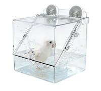 Pet Bird - Bath Feeder for Birds | Clear Hanging Dish with Easy Access Design and Removable Tray for Cockatiel Lovebird Finch Cockatoo Canary Small Medium Aviary Feeding Station