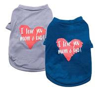 Pet - Camiseta con texto en inglés "I Love You Mom & Dad", ropa para cachorros, camisetas para perros, disfraz suave, chaleco para gatos y perros pequeños (S: gris y azul)