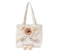 Pet Canvas Shoulder Bag, Bear-Shaped Ventilation Dog Carrying Tote, Comfortable Puppy Tote Main Feature, Pet Carrier Category With Usage for Outdoor Shopping Camping Daily Walks Short Trips