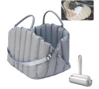 Pet Car Seat Portable Nest, Handbag-Style Winter Outdoor Travel Bed with Detachable Cushion, Foldable Washable Soft Safety Seat for Small Dogs & Cats (Grey, Medium)