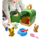Pet Care Cage - PP, 3.94x3.35x2.36in Dog Cage Play Set with Toys | Imaginative Kids Travel Companion Durable Pet Playset, Includes Bowl, Bone, Brush For Children, Animal Lovers, Educational Play